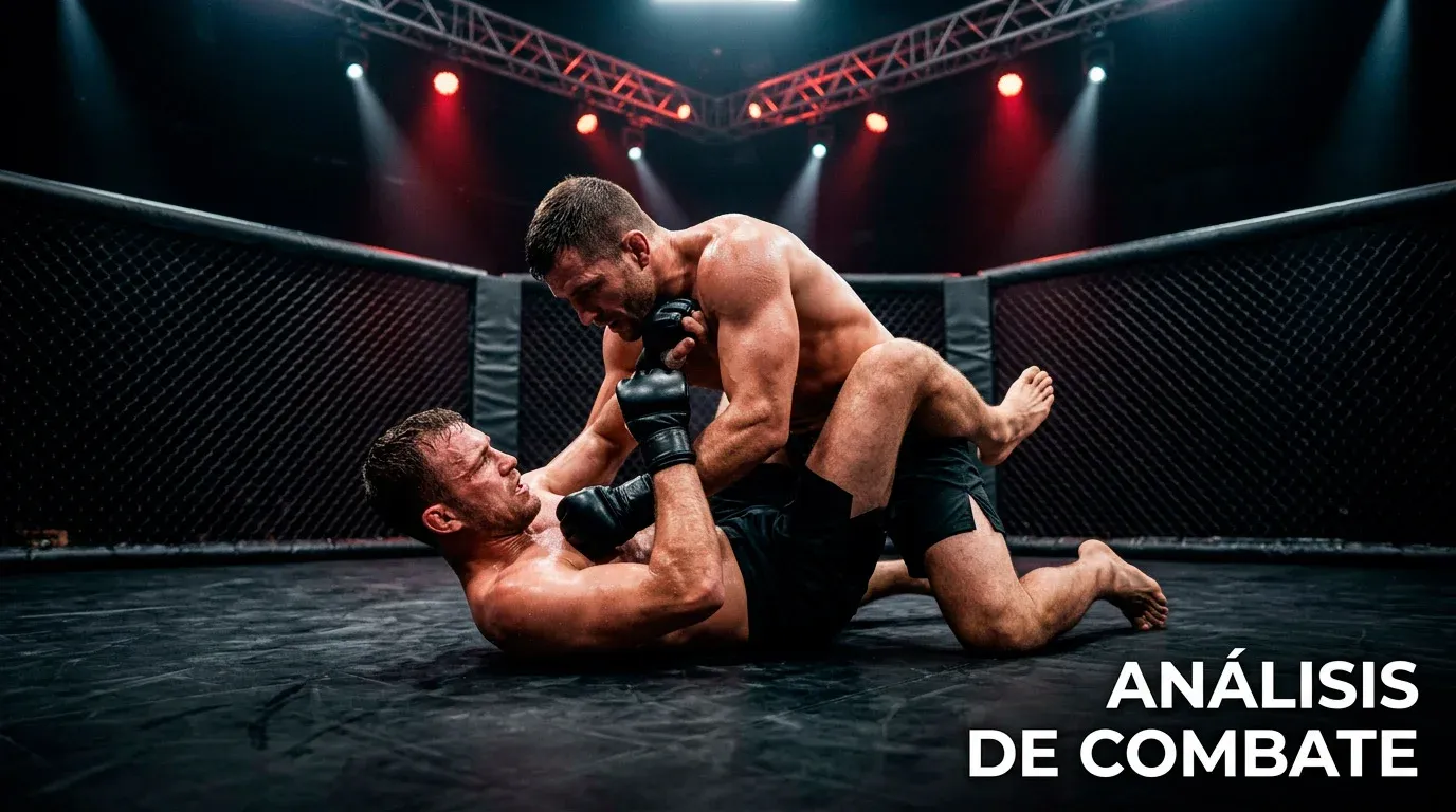 Dos peleadores de MMA en el octágono con iluminación dramática antes de un combate de UFC