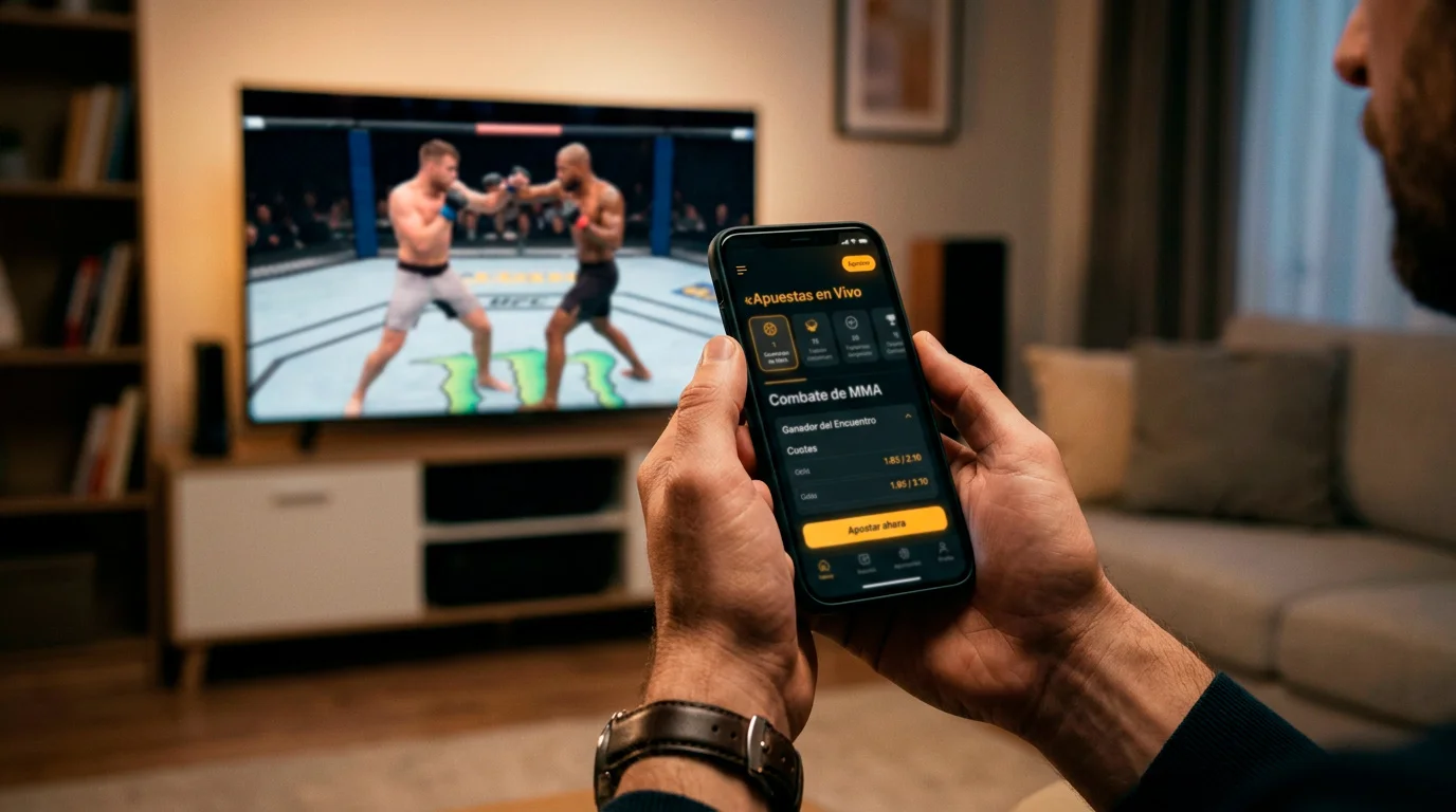 Pantalla de mercados de apuestas en una pelea de UFC mostrando opciones de moneyline y método de victoria